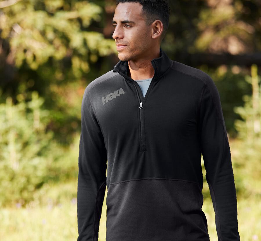 Hoka One One Top Erkek Siyah - 1/2 Zip Midlayer - FS4390586